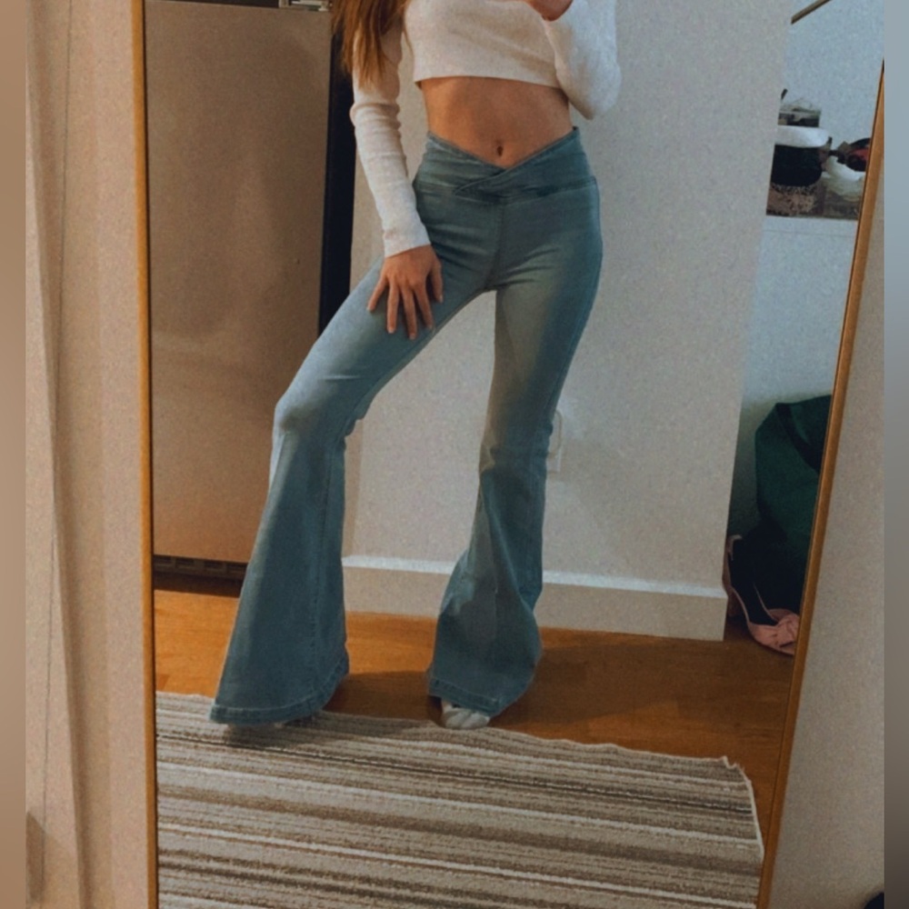 Blue Flare Wide Leg Jeans High-Waisted